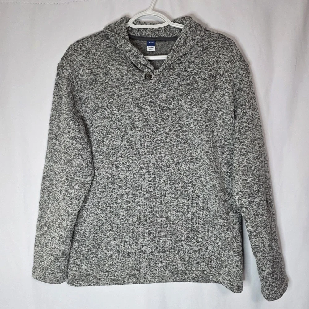 Old Navy Youth XXL 18 Gray Marled Knit Pullover Sweater Button Neck